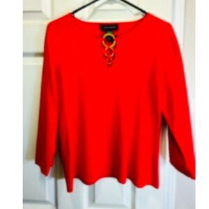 Cable & Gauge Ladies 3/4 Sleeve Red/Orange Sweater Size Large